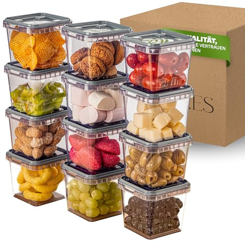 Viwares Vorratsdosen 0,4 L im 12er Set – luftdicht & gefriergeeignet – stapelbare Aufbewahrungsboxen mit Deckel – Frischhaltedosen für Lebensmittel, Snacks, Küche & Vorrat