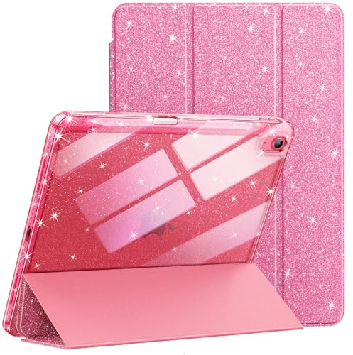 JETech Coque à Paillettes pour iPad (A16) 11ᵉ/10ᵉ Génération (2025/2022) avec Porte-Pencil, Étui Mignon Scintillant Fine pour Enfants et Filles, Housse Dos Transparente (Rose)