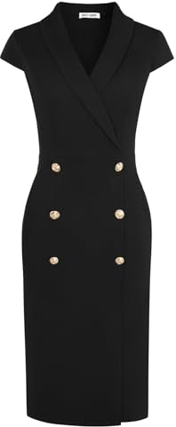 GRACE KARIN Women's Elegant Slim Fit Pencil Wrap Dress Shawl Collar Cocktail Wedding Dress Black 16