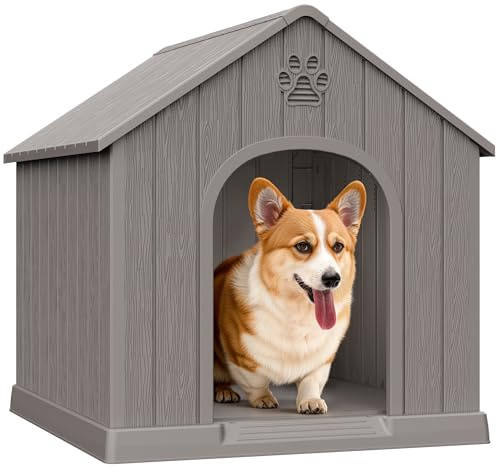 Bifanuo Outdoor Indoor Dog House for Small & Medium Dogs - Weatherproof Shelter with Elevated Floor, Hidden Vents & Tool-Free Assembly (Classic Grey, 26 L x 23.6 W x 25.8 H)