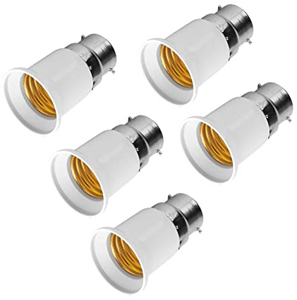 OEBUAFI B22 Till E27 Lampadapter, 5-pack Flamskyddad PC-sockelkonverterare för E27-glödlampor 6,1 Cm Förnicklad Järnlamphållare