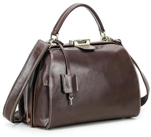 Fullgrain läder doktorsväska handväska för kvinnor, stöldsäker topphandtag skolväska | Medicinsk portfölj damhandväska med säkerhetslås, designer vintage stil crossbody axelväska