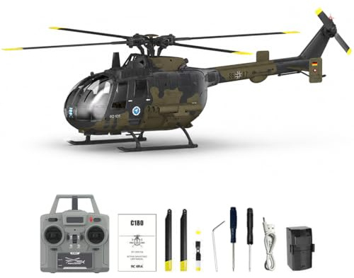 SpedUpX RC ERA C180 BO-105 Brushless RC Hubschrauber, 6CH mit 6-Achsen Gyro, Optical Flow, Höhenhaltung, One-Key Start & Inverted Flug, RTF für Einsteiger(Tarnung/1 Batterie)