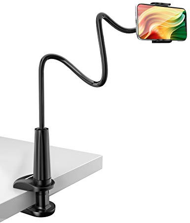 TRYONE Gooseneck Phone Holder Stand for Bed Flexible Arm Adjustable Cell Phones Mount Clamp on Desk Bedframe Compatible with iPhone 14 Pro Max 13 12 11 X SE Series/Samsung S22 or Other 4-7 Devices