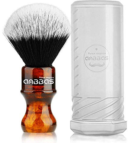 Anbbas Rasierpinsel Vegan mit Reisedose für Rasierpinsel Classic Nylon Fibre Harzgriff Größe Shaving Bürste (Knot 24mm) (Bernstein)