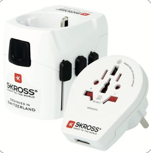 SKROSS - 1.302555 | Pro Light 3X USB | Adaptador de Viaje Universal 2 y 3 Polos - Potencia hasta 1575 W - 3 USB 4,8 A. Protección antichoque