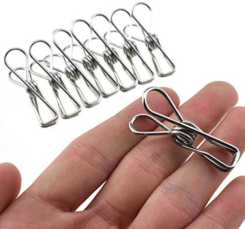 HAHIYO Clothespins Chip Clips All Metal Stainless Steel No Rust Stains Strong Grip in Heavy Wind 1.7 Inches 30 Pack Small Do Not Fall Apart Open Wide for Holding Clothes Snack Bag Clamps