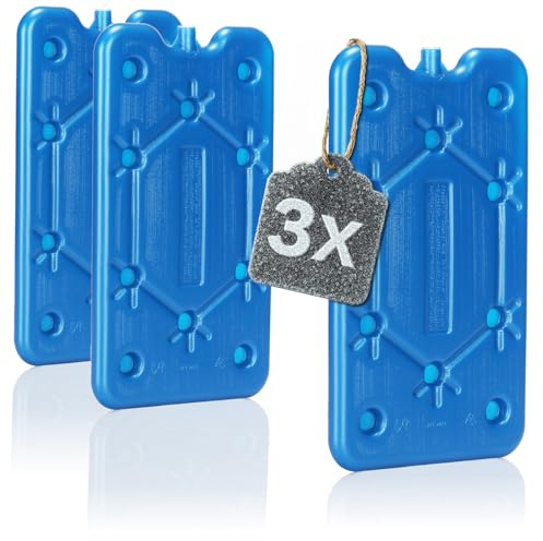 com-four® 3X Ghiaccio Sintetico Piatto, salvaspazio per Borsa frigo e Frigorifero Portatile, Elemento refrigerante per Campeggio e Spiaggia (Blu - 3 Pezzi - M)
