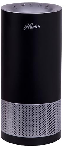 Hunter HP400 Round Air Purifiers for Home, True HEPA Air Purifier Tower for Pets, Odors, Allergens, Smoke, Dust, VOC's. HEPA Air Purifiers for Bedroom and Small Room. Black and Silver