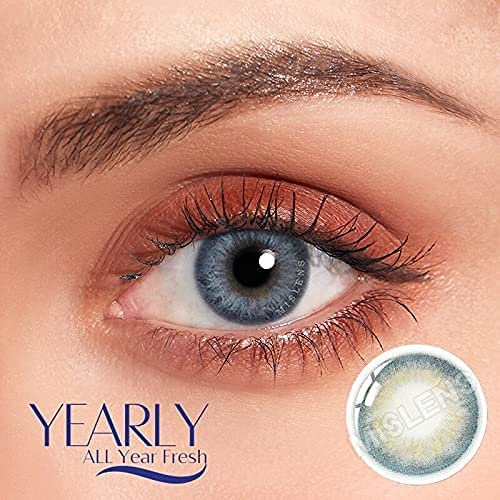 MISLENS Pack Lentillas de Hidrogel blandas 1 par Lentes de contacto color verde sin graduación. Duración: 12 meses. Incluye de regalo estuche y 10ml de solución (GRIS AZULADO)