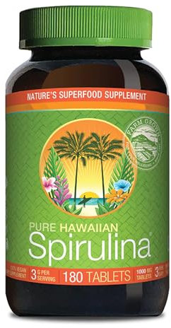 Nutrex Hawaii, Pure Hawaiian Spirulina, 1.000 mg, 180 Compresse Vegane, Testato in Laboratorio, Senza Glutine, Senza Soia, Vegetariano