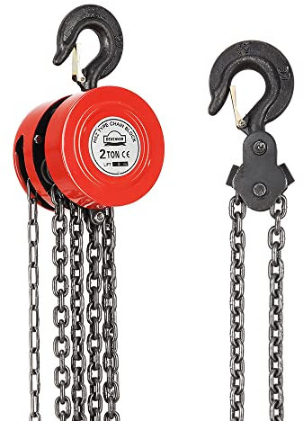 Palan à chaîne manuel DEWINNER 2T avec crochet robuste, hauteur de levage 3M, rouge,Double-Chaîne de Charge,Chaîne G80