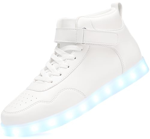 APTESOL 11 modalità LED Scarpe da Ginnastica Alte Luminose per Donna e Uomo Unisex - Scarpe con luci Lampeggianti Ricaricabili USB [Bianco,39]