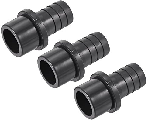 sourcing map PVC Pipe Fitting 25mm Barbed x 32mm OD Spigot Straight Tube Adapter Hose Quick Connector, Black Pack of 3