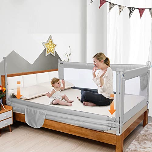 Sinbide Bettgitter Verstellbarer Rausfallschutz für Kinderbett, Babysicherheit, 100cm hoch, Metallrahmen, 0-6 Jahre (Grau, 100x200cm)