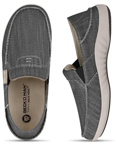 Mens Slip On Shoes, Canvas Mens Loafers with Arch Support, Orthopedic Mens Boat Shoes for Plantar Fasciitis, Indoor & Outdoor Walking Slippers Shoes for Pain Relief (10.5, Black)