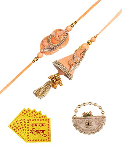 Amelia Rajasthani Designer Rakhi Lumba Set | Lumba för Bhabhi | Med Zardozi-broderi och traditionell design | Rakhi Combo Premium | Rakhi Pooja Combo Set, En storlek