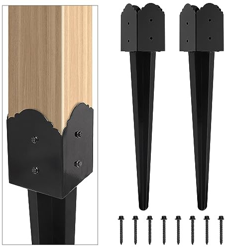 Fence Post Anchor 4''x4'', Heavy Duty Metal Fence Post Anchor Ground Spike 24''x4''x4'' for Mailbox, Bird Feeder, Decking, Banner, ... with The Black Powder Coating Cover on The Surface (Set 2)