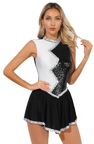 Freebily Vestito da Pattinaggio Artistico Donna Senza Maniche Paillettes Leotards da Balletto Ballo Latino Lucide Body da Danza Classica Ballerina Dancewear Performance Nero S