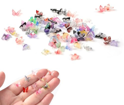 JJiaoLinin Mikro Schmetterling Resin,50 Stück Schmetterling Aufkleber Bunte Transparente Scrapbook Sticker 3D Schmetterling Nagel Charms Landschaftsdekorationen zum Basteln Terrarium-Dekor