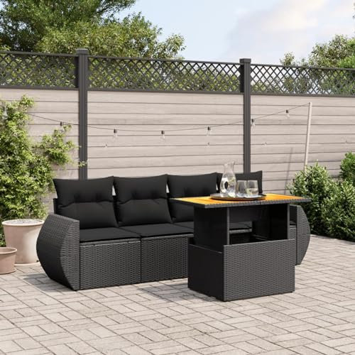 Amorsee Balkon Sofa Gartensofa Verstellbare Tischplatte Gartenbank Rattan Sofa 4 Sitzer Sitzlounge Balkon Lounge Klein Lounge Sofa Outdoor Couch Balkonsofa Balkonmöbel Rattansofa Gartenlounge