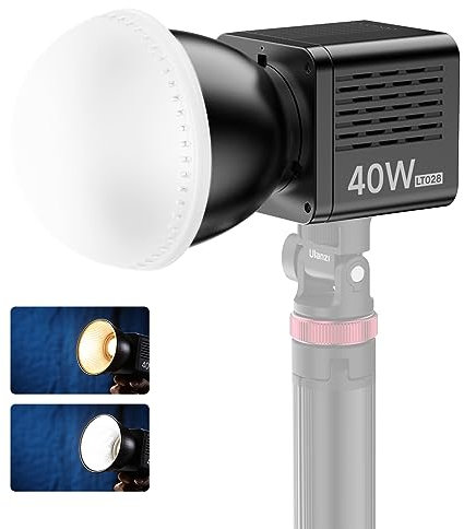ULANZI Luz de vídeo COB de 40 W, 2500 – 6500 K, luz de vídeo LED con batería integrada de 3400 mAh, CRI 95+/TLCI 96+, luz de streaming con 8 efectos de luz y montaje Mini Bowens, para fotografía,