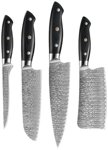 Coltello da cucina for disossare Chef Santoku Coltello da cucina Coltello da macellaio Modello Damasco Coltello multiuso for verdure(4pcs)