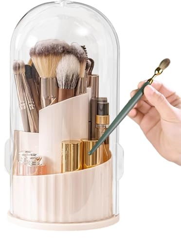 Nybhyjka Porta Pennelli Da Trucco Per Toeletta | Portarossetti con Contenitore,Portaaccessori Rotante 360° Con Coperchio Antipolvere Per Cosmetici Viaggio Toeletta Cassettiera E Scrivania Vanità
