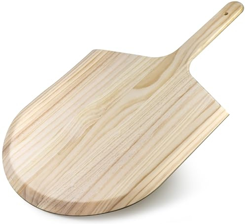 KitchenDine Pizza Peel 16 Inch, Wooden Pizza Paddle with Handle — Large 16 x 14 Pinewood Pizza Board for Indoor Oven & Outdoor Grill, Bread & Charcuterie Serving Board, 24 Tapered Wood Peel (1)