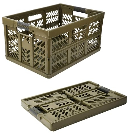 DIVCHI Lot de 2 caisses de rangement pliables en plastique de 45 l avec poignées - Caisses multi-usage pour cuisine, vêtements, livres et plus encore (marron)