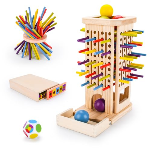 Juguetes Niños 3-6 Años Juego de Tablero Montessori,con 40 Palitos de Madera, Dados y 5 Bolas,Montessori Juguetes,Juguete Educativo Infantil,Juego de Torre de Madera,Cumpleaños para Niñas y Niños