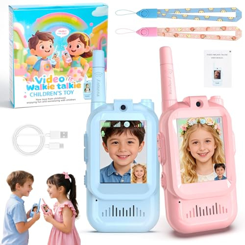 Talkie-walkie vidéo pour enfants,Lot de 2 talkies-walkies vidéo rechargeables pour enfants avec grande portée,Caméra et modulateur de voix, jeux de jardin, camping,Cadeaux de Pâques pour garçons&fille