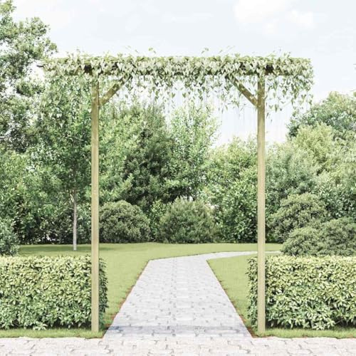 Trädgårdspergola av grön impregnerad furu 205 x 40 x 203 cm fristående med växtstöd för rosor och clematis som dekorativ lövgång för trädgård, terrass, balkong och entré
