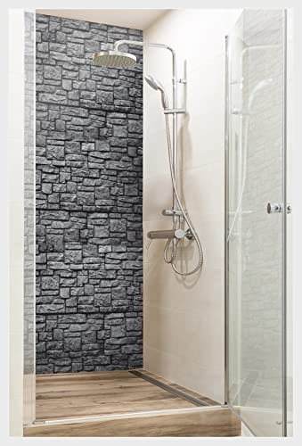 mySPOTTi Fresh - Selbstklebende Duschrückwand zum Aufkleben aus hochwertigem Material. Einfache Montage (100 x 210 cm, Steinwand Anthrazit)