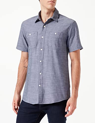 Amazon Essentials Men's Regular-Fit Short-Sleeve Button-Down 100% Cotton Chambray Shirt, Grey, Large