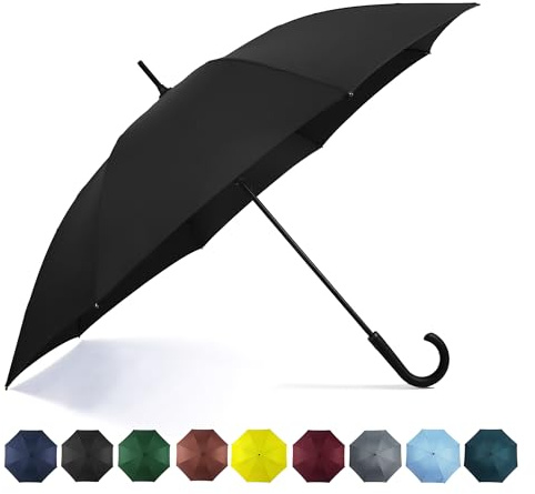 SoulRain 50 Inch Large Stick Umbrella Windproof Automatic Open Oversized J Handle Umbrellas for Men and Women Unbreakable Strong Travel Golf Umbrella (Black)