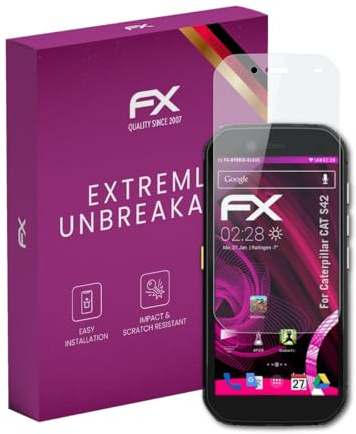 atFoliX Glasfolie kompatibel mit Caterpillar CAT S42 Displayfolie, 9H Hybrid-Glass FX Schutzpanzer Folie