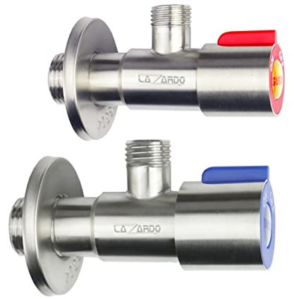 2 Set Eckventil aus Edelstahl rot blau Abgang: 3/8 und Wandanschluss 1/2