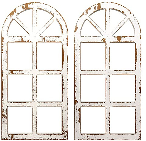 Rustic Wood Window Frame Wall Decor, Framhouse Window Wall Decorative , Cathedral Arched Wall Decor for Bedroom Living Room Kitchen (Pair)