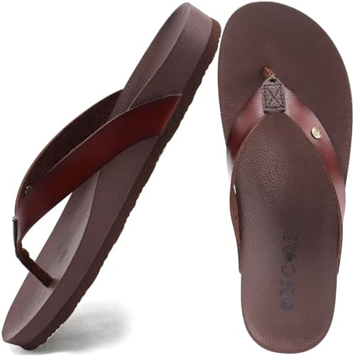 ONCAI Womens Flip Flops For Women Comfortable Strap Yoga Mat Non-Slip Women's Thong Sandal Casual Summer Beach Slippers With Arch Support Brown Size 7.5