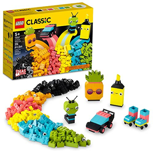 LEGO Classic Creative Neon Colors Fun Brick Box Set 11027, Building Toy to Create a Car, Pineapple, Alien, Roller Skates, and More, Hands-on Learning for Kids, Boys, Girls 5 Plus Years Old