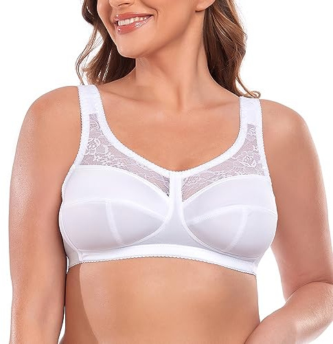 Ayigedu Women's Minimizer Bras Full Coverage Plus Size Non Wired Unlined Support Bra 40C White