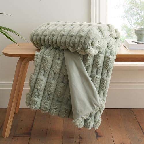 Bianca Carved Faux Fur 150x200cm Blanket Throw Sage Green