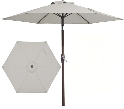 JEAREY 7.5FT Patio Umbrella Market Table Umbrella with 6 Sturdy Ribs, Push Button Tilt/Crank Outdoor Umbrella for Garden, Deck, Backyard, Pool and Beach,Light Grey