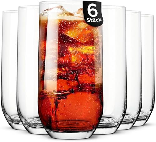 KONZEPT Juego de 6 vasos transparentes de 400 ml, ideal para zumo, cócteles, bebidas largas, café helado, vasos altos