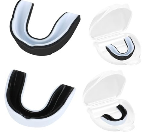UKOFEW Sport Zahnschutz,2 Stück Sport Mundschutz,Mundschutz Boxen,mit Tragbar Hygienebox,für Rugby, Boxen, Kampfsport, Hockey, MMA, Taekwondo und Mehr, Erwachsene (Schwarz Weiß)