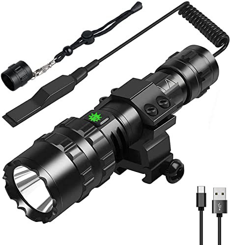 WHTOHY Ultra-Bright 5-Mode LED Tactical Flashlight, 4000 Lumens Rechargeable High-Power LED, IP65 Waterproof with Pressure Switch, Hunting and Camping Rail Mount Kit