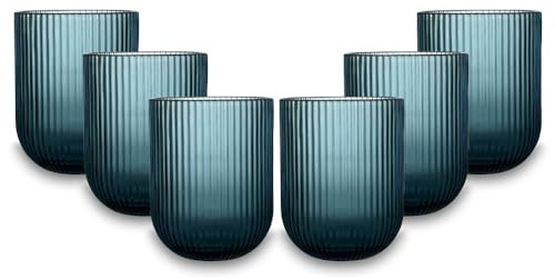 ARCA, Set di 6 Tumbler in Pasta di Vetro, per 6 Persone, Bicchieri Ideali per la Tavola, Resistenti e Duraturi, Lavabili in Lavastoviglie, Collezione Eternity, Colore Blu, 250 ml