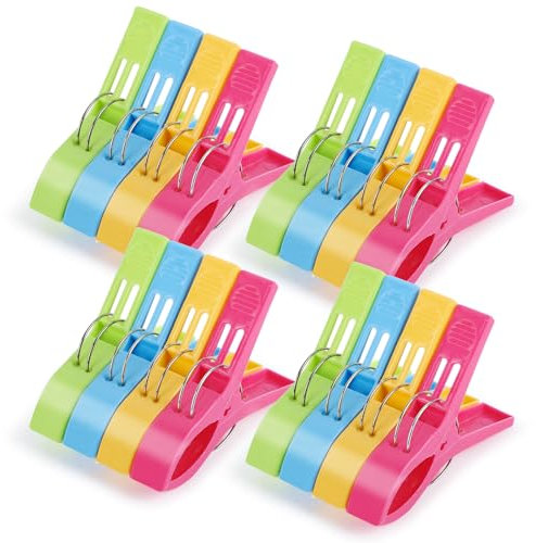 16 StüCk WäScheklammern, Groß Badetuch Klammern in 4 Farben, Winddicht Stabil WäScheklammern füR WäSche Strandtuch, Badetuch, Teppich, Handtuch, Kleidung