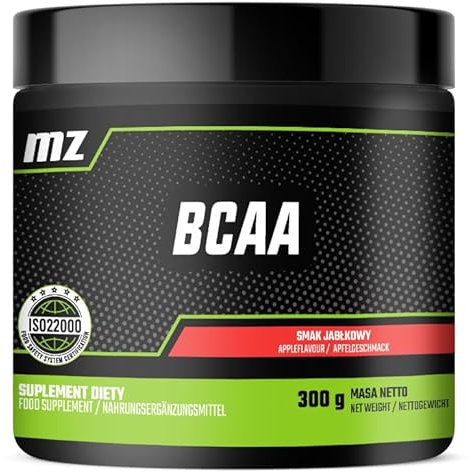 MZ BCAA 300g - Verzweigtkettige Aminosäuren 7200 mg pro Portion - 37 Portionen - Unverzichtbar für den Muskelaufbau - Nahrungsergänzungsmittel für körperliche Aktivität - Apfelgeschmack - von MZ